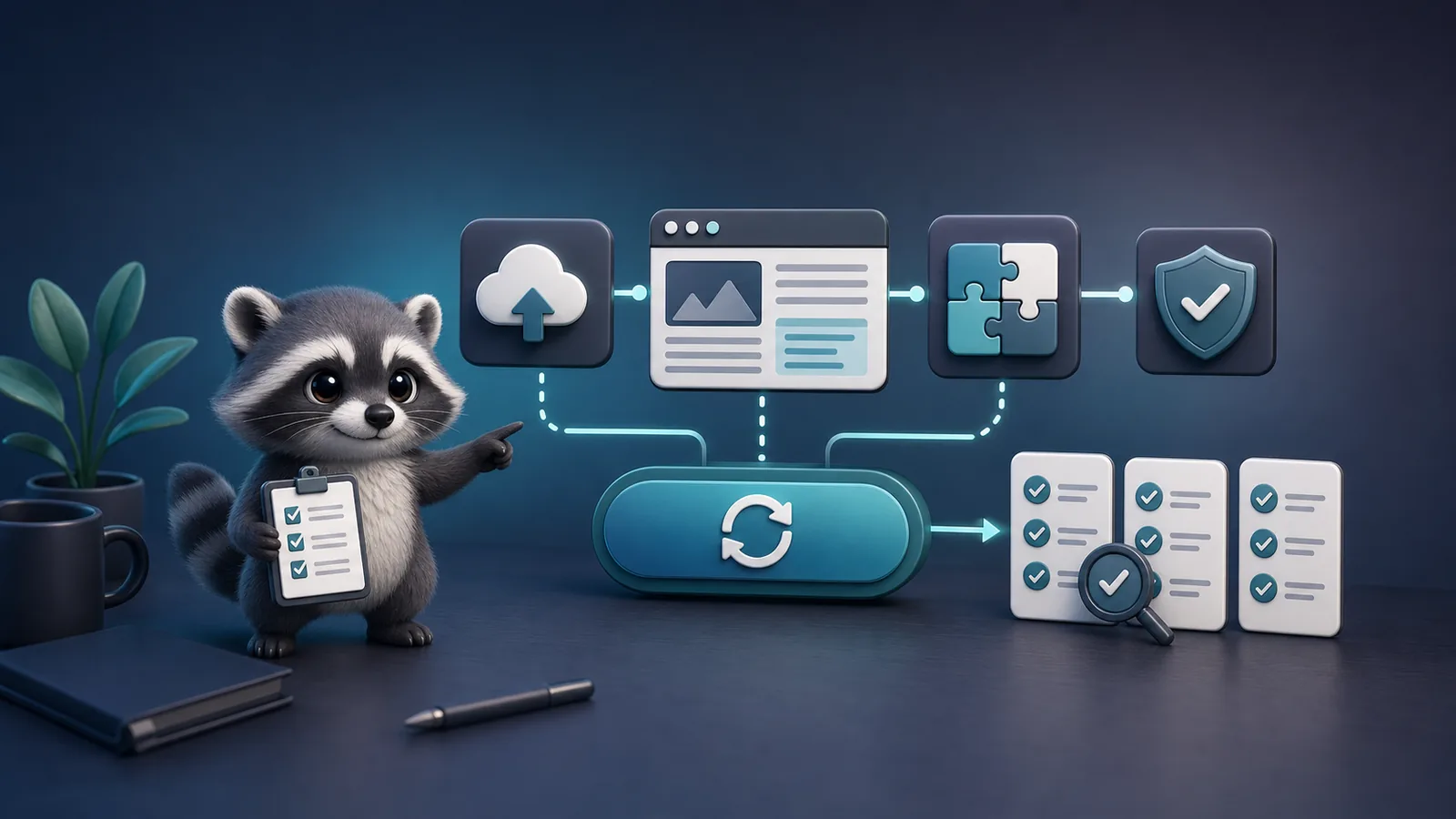 Dev holding a checklist beside a safe WordPress update workflow